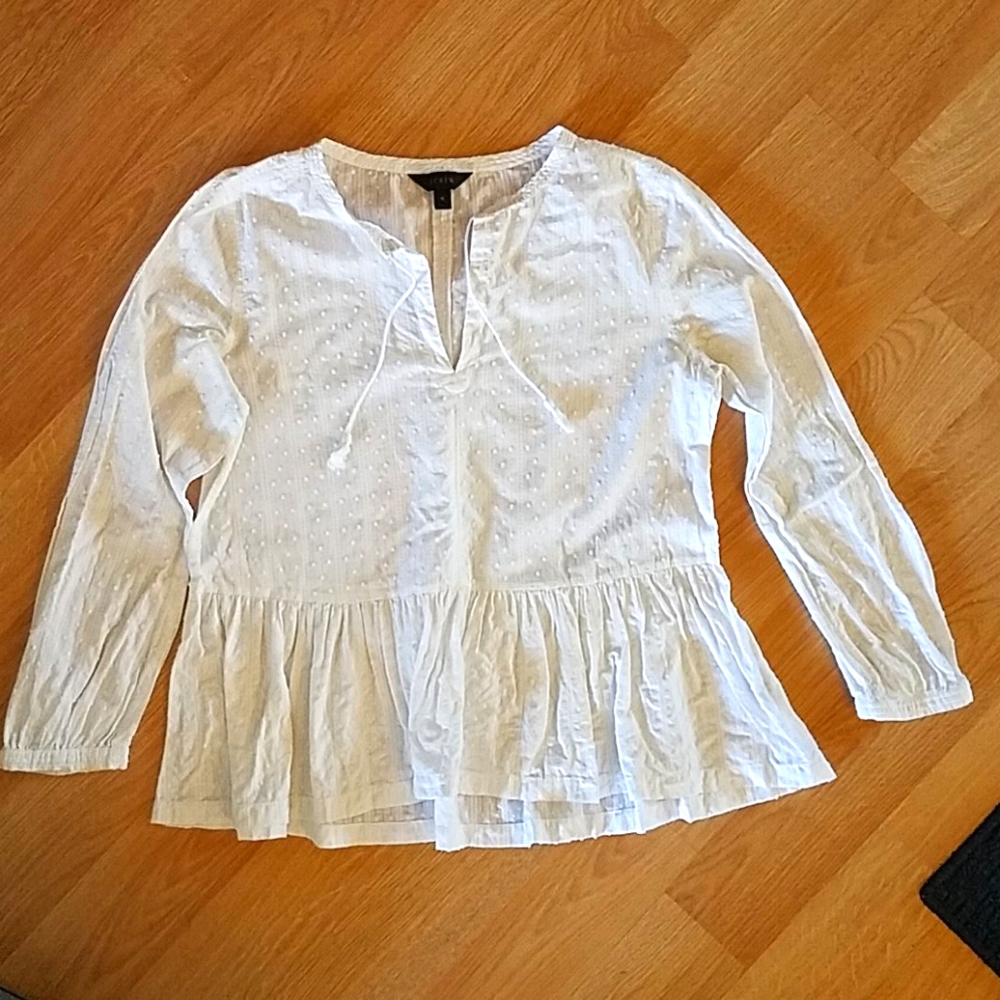 J. Crew white peplum long sleeve top. Size 10.